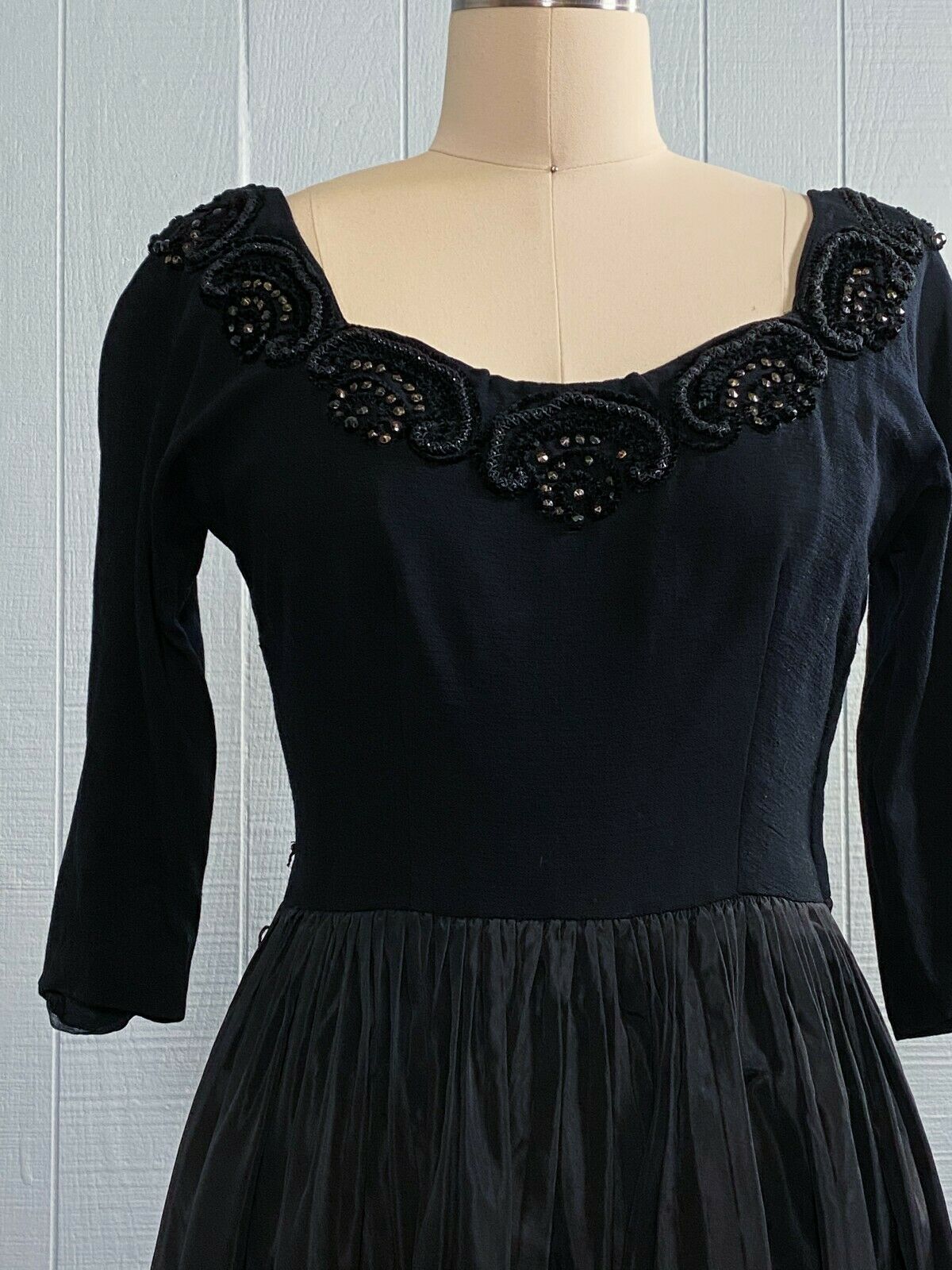 40s 50s Black Jeweled Wool Ballet Dress | XS/S