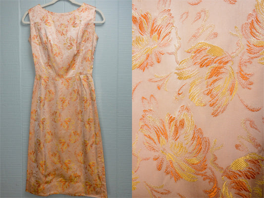 50's 60's "Marvelous Mrs. Maisel" Peach Jacquard Wiggle Dress | XXS