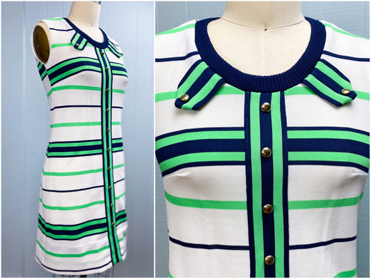 70's White, Lime & Navy Stripe Dress | XXS/XS