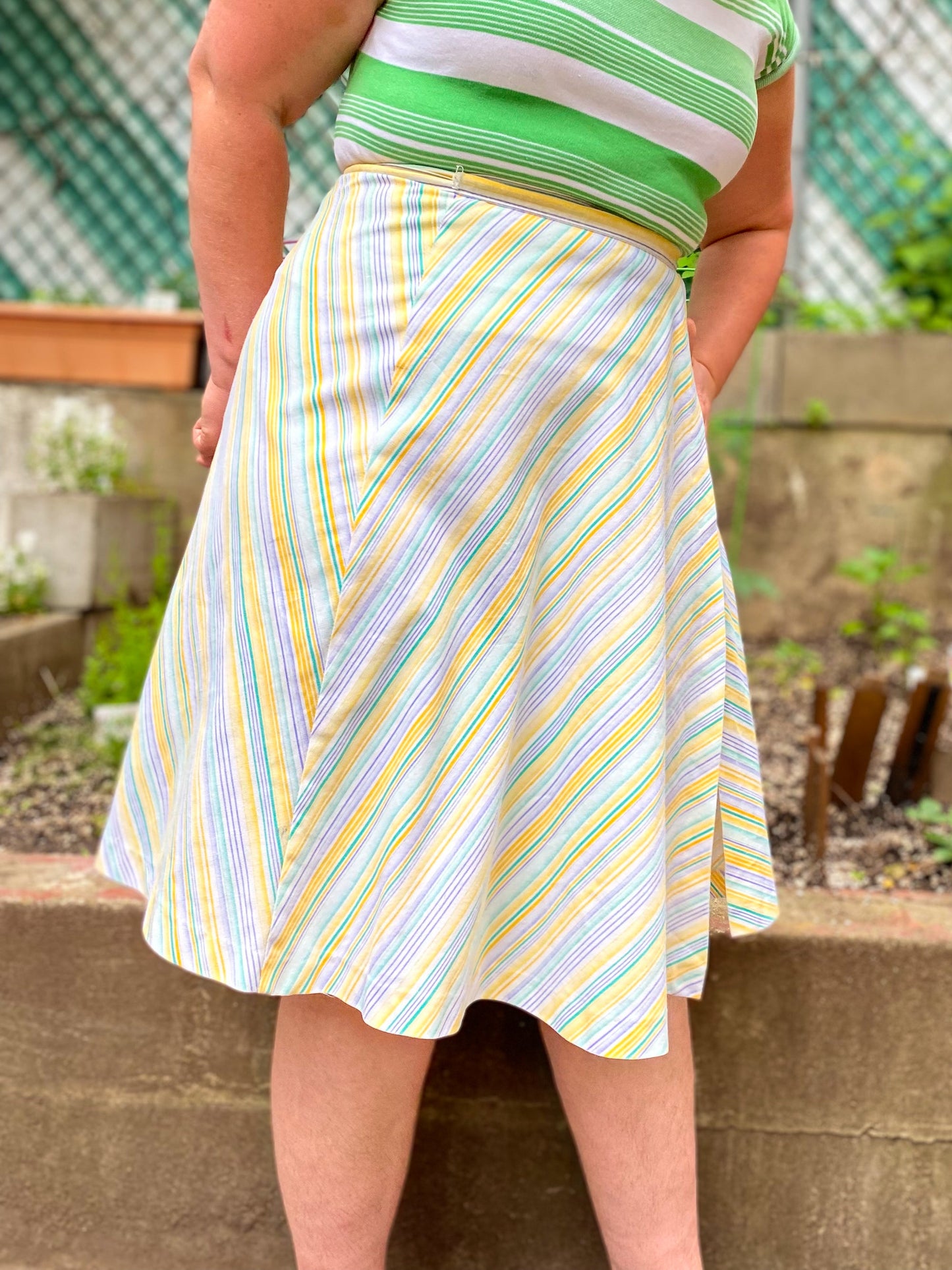 70's Jantzen Yellow & Lavender Stripe Wrap Skirt