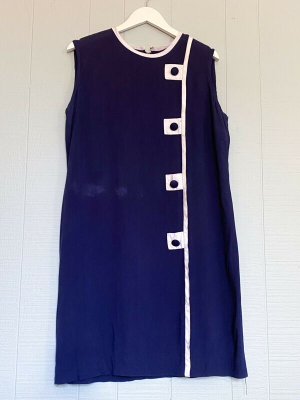 60’s Wounded Navy White Linen Dress | S/M