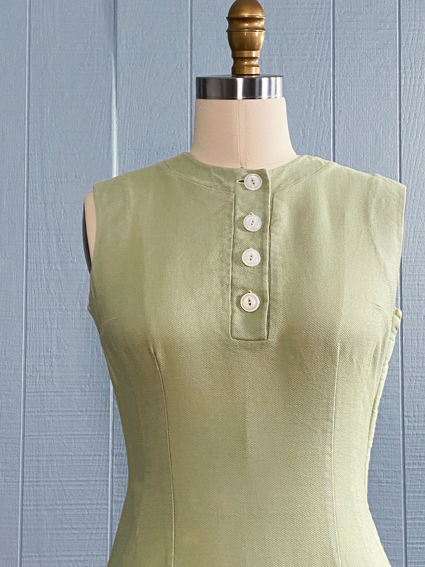 60's Sage Cotton Pencil Dress | S
