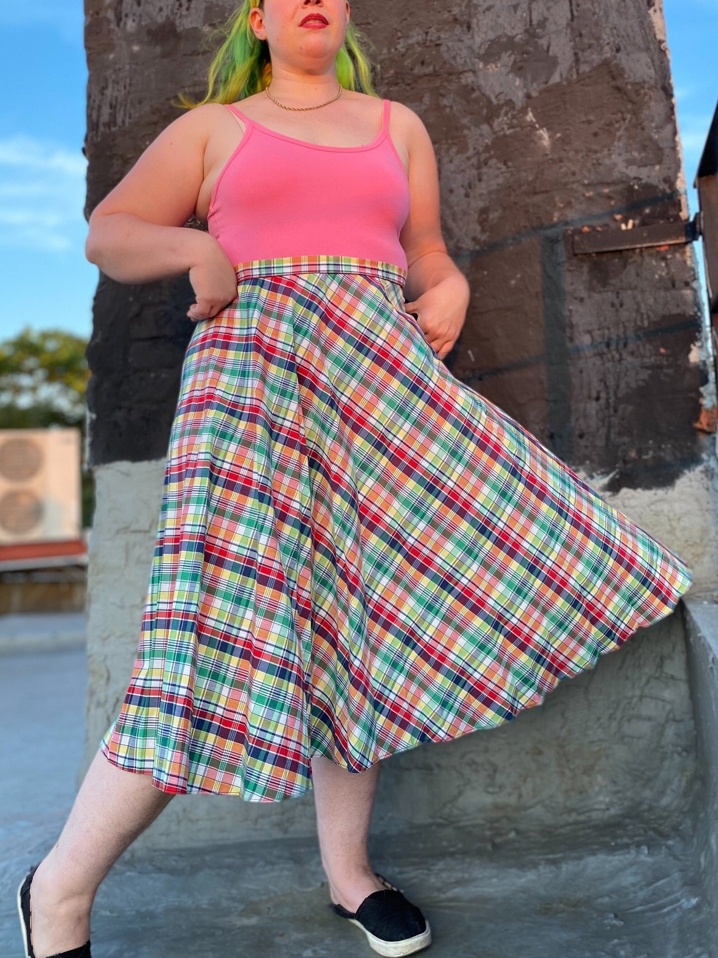 70's Rainbow Plaid Skirt | 34"