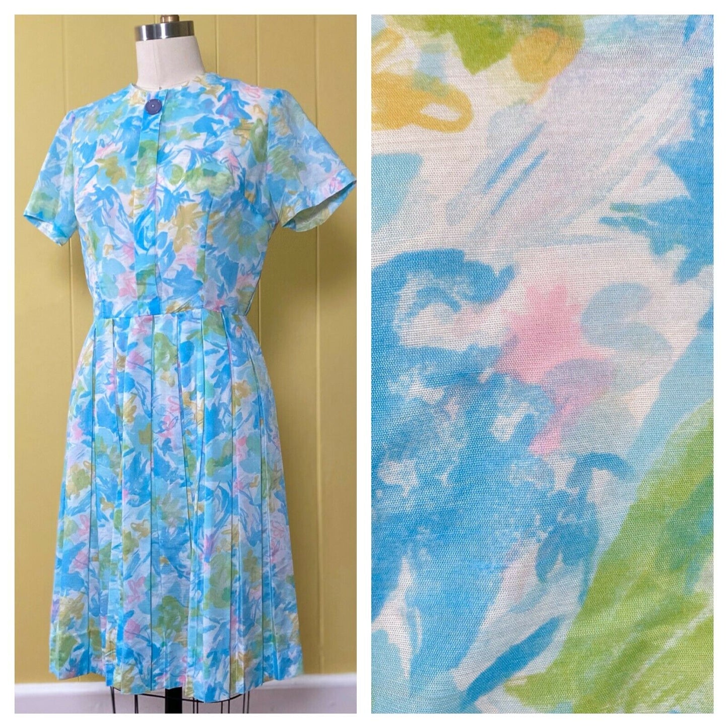 60's Watercolor Floral Pastel Dress