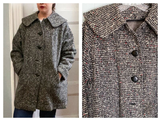 50s 60s Flecked Tweed Swing Coat | L/XL