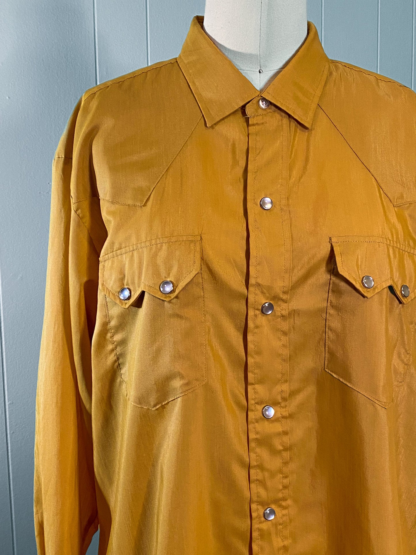 60s 70s Mustard Western Dress Shirt | L/XL