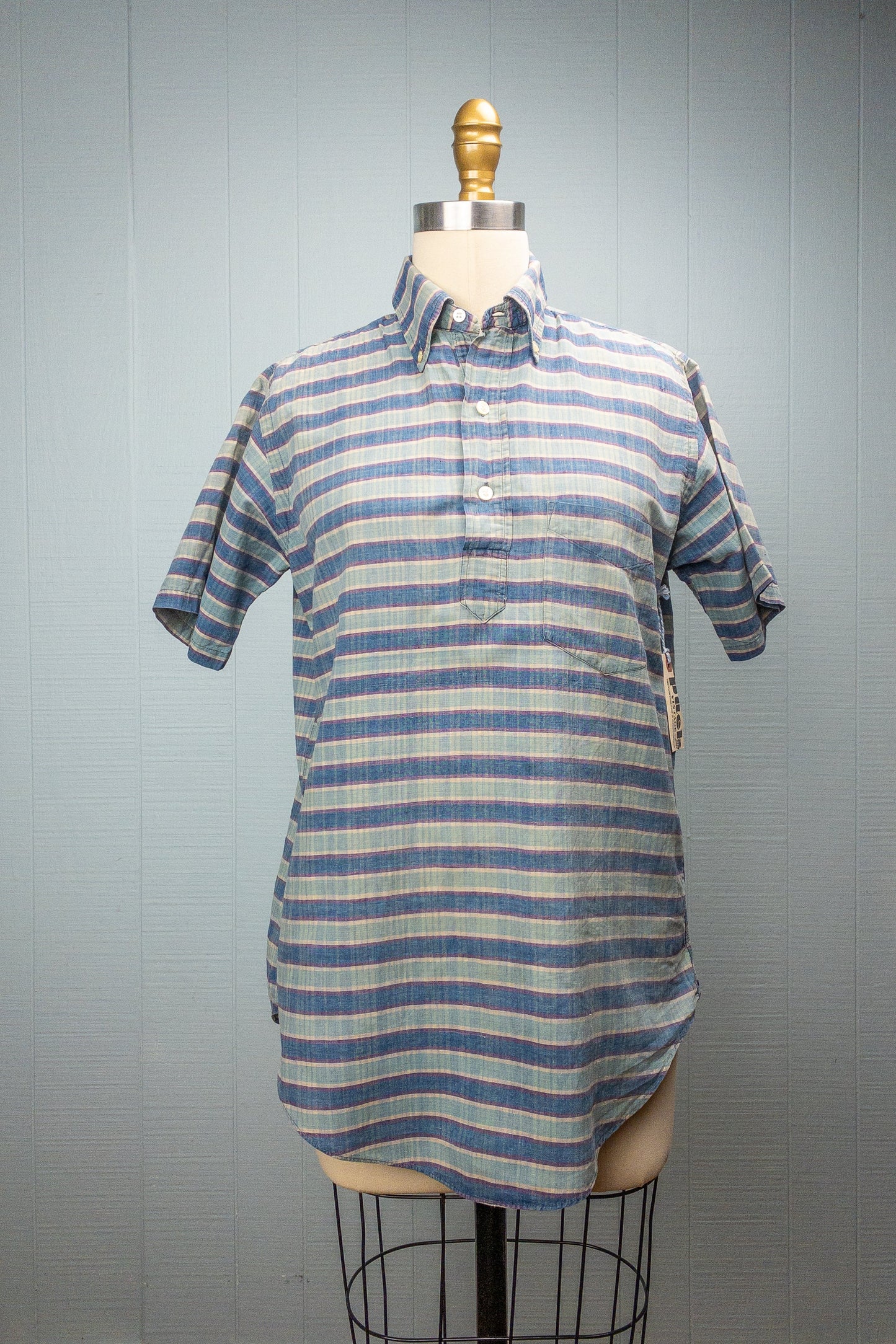 60's Blue Madras Stripe Pullover Henley | M/L