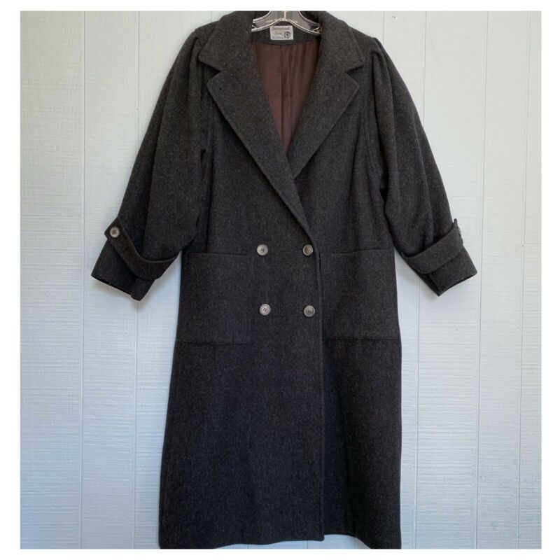80's Charcoal Wool Overcoat | XL