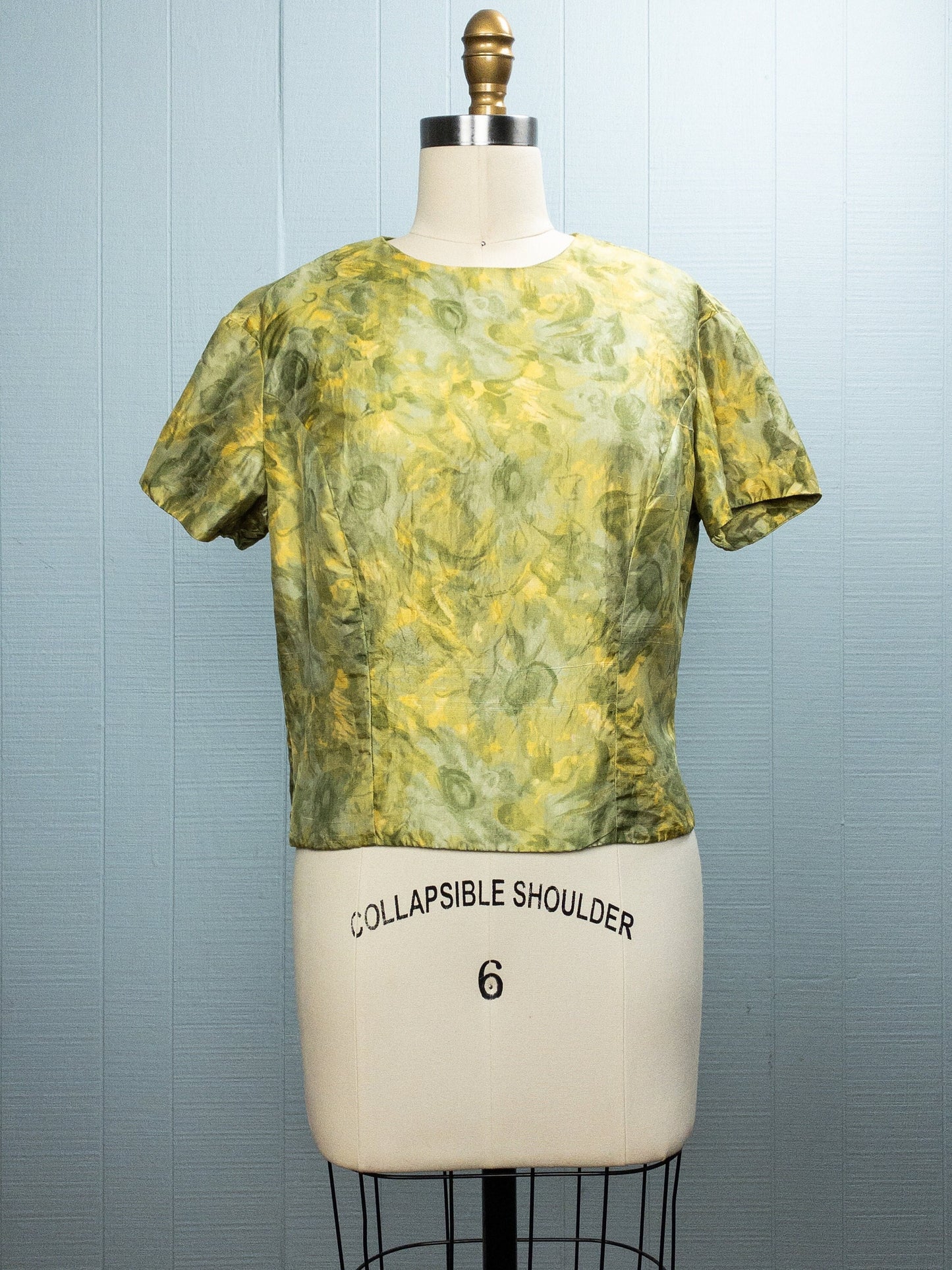60's Green Floral Raw Silk Top I S/M