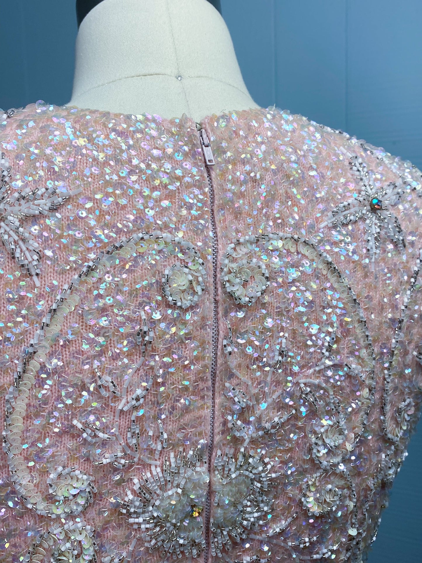 60s Beaded Pink Knit Dress