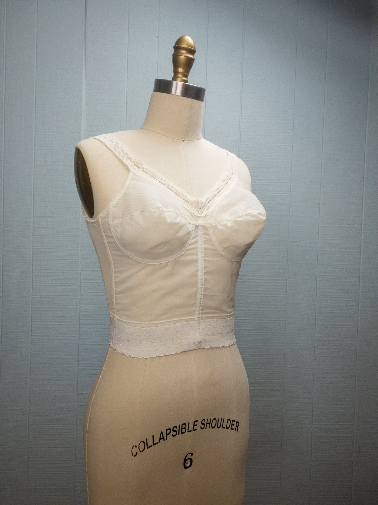 50's 60's Ivory Long Line Bustier Mesh Bullet Bra