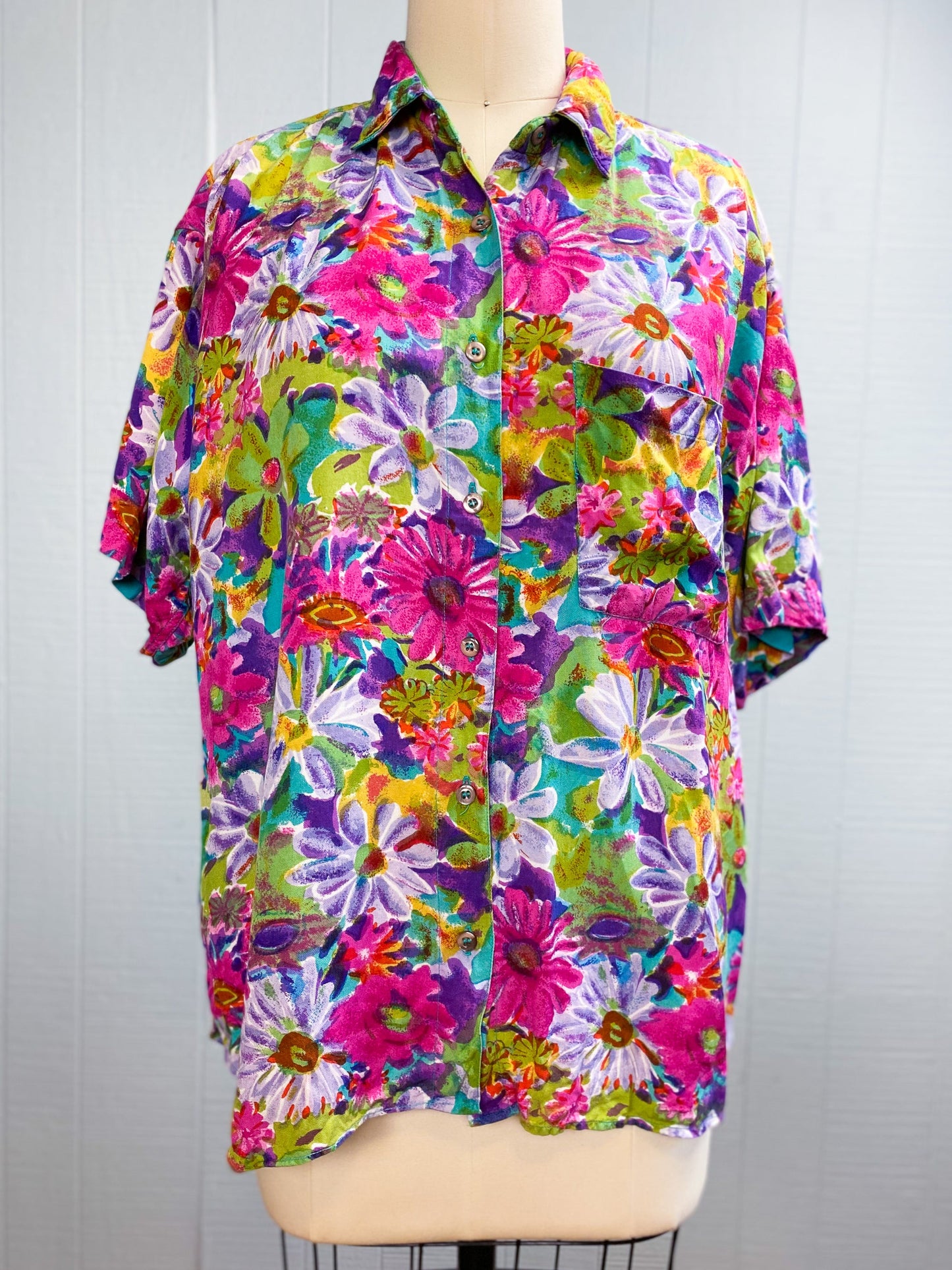 80's Floral Watercolor Rainbow Shirt | XL/XXL