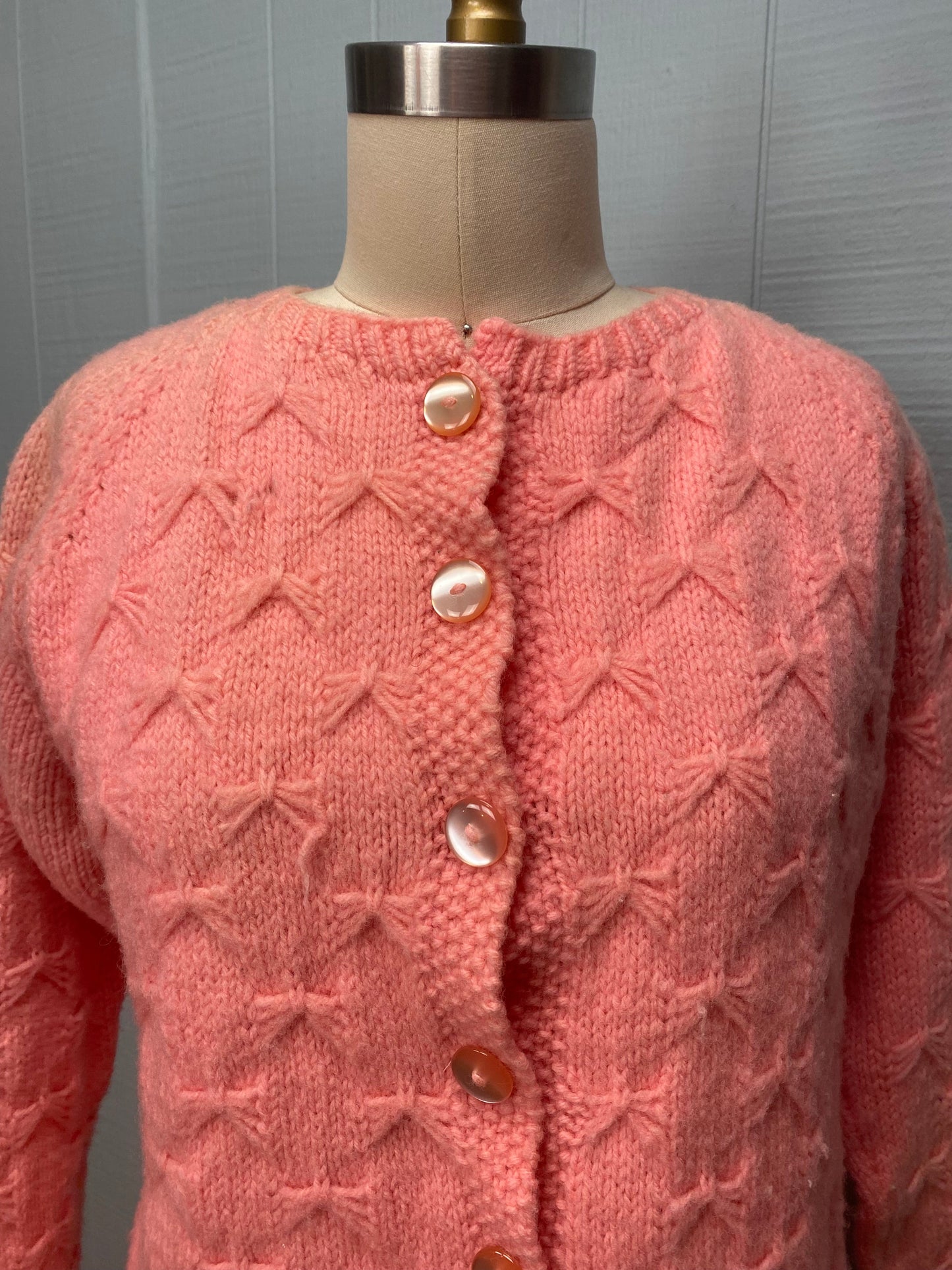 50's 60's "Marvelous Mrs. Maisel" Bubblegum Pink Bow Wool Cardigan