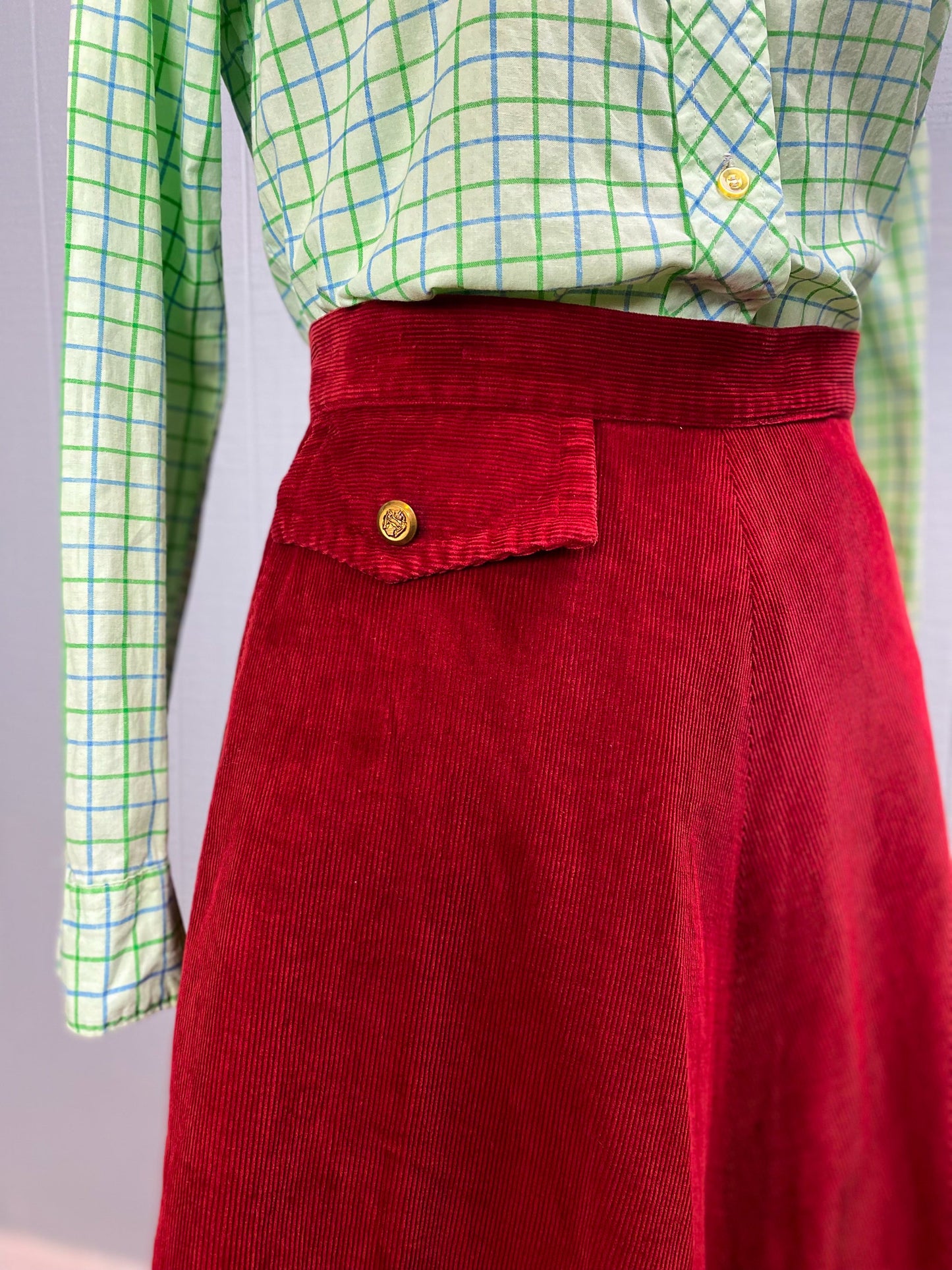 40's 50's Red Corduroy A-line Skirt | W: 24" | Knee Length "Koret of California"