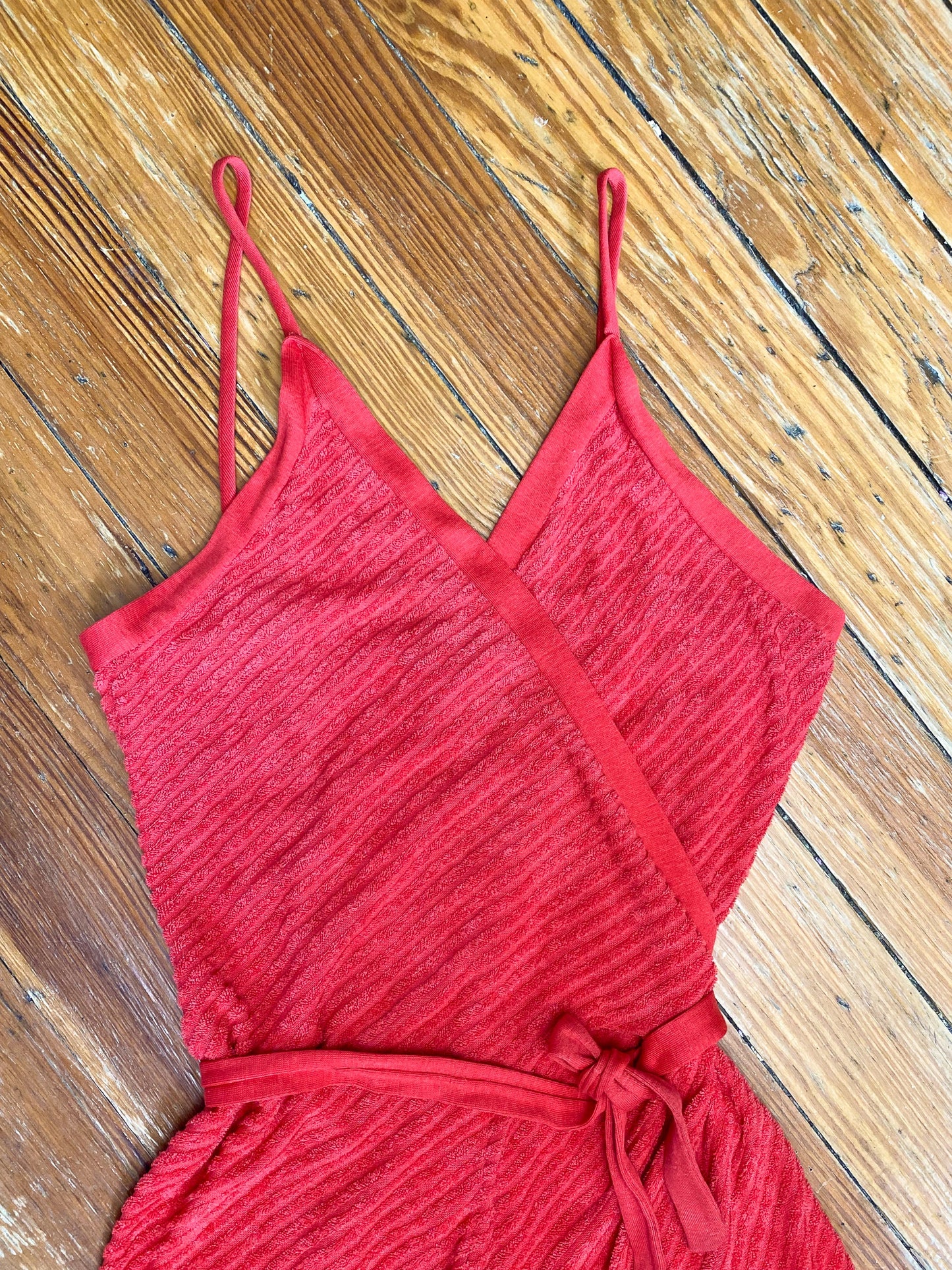 70's Red Terry Cloth Beach Cover up Playsuit