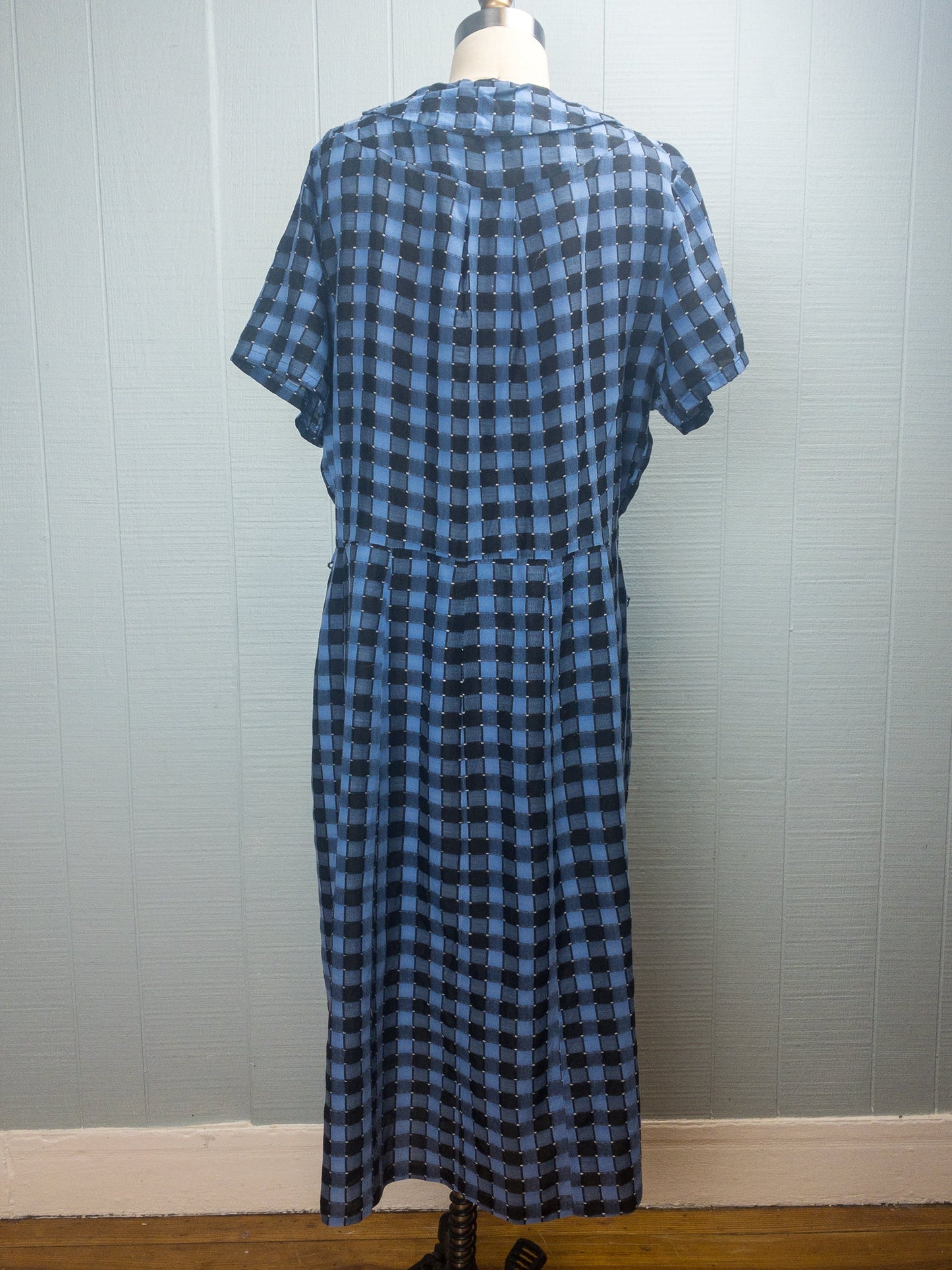 50s Blue Black Check School Dress | XL/XXL