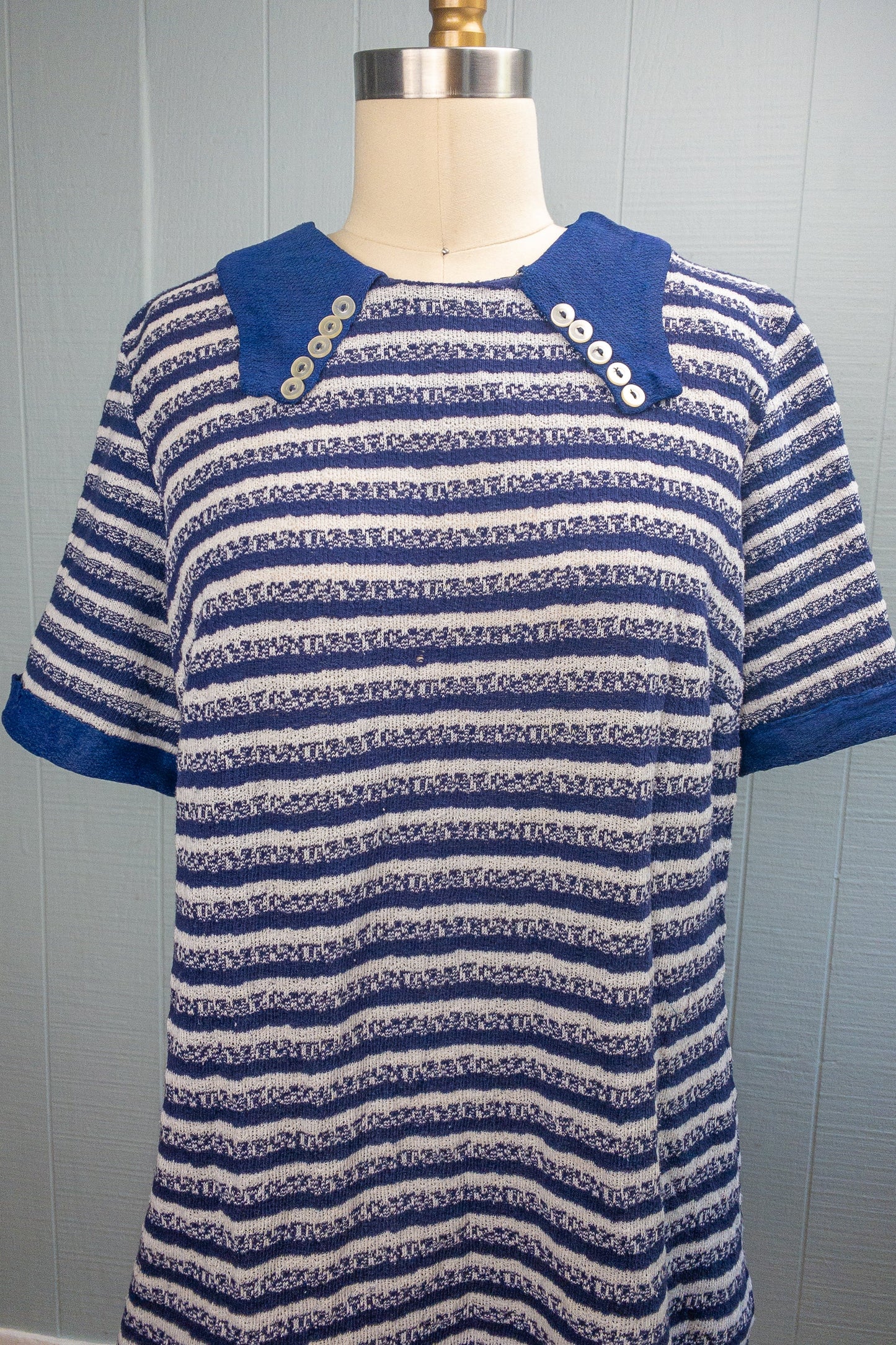 70's Navy Space Dye Striped Pullover | XL