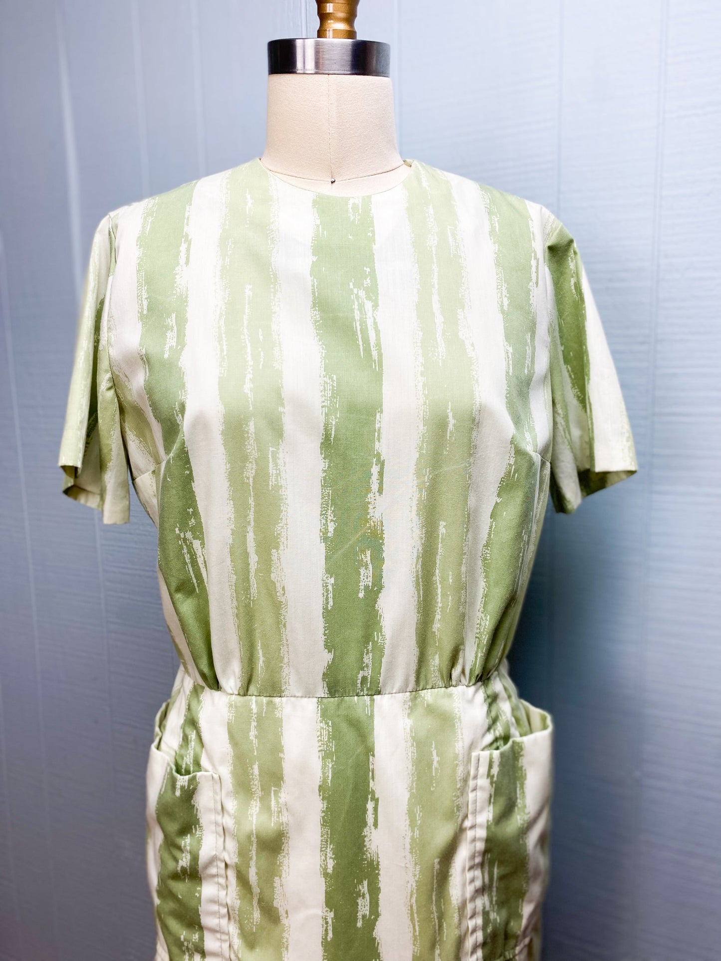 60's Green Paint Stroke Wiggle Dress | L