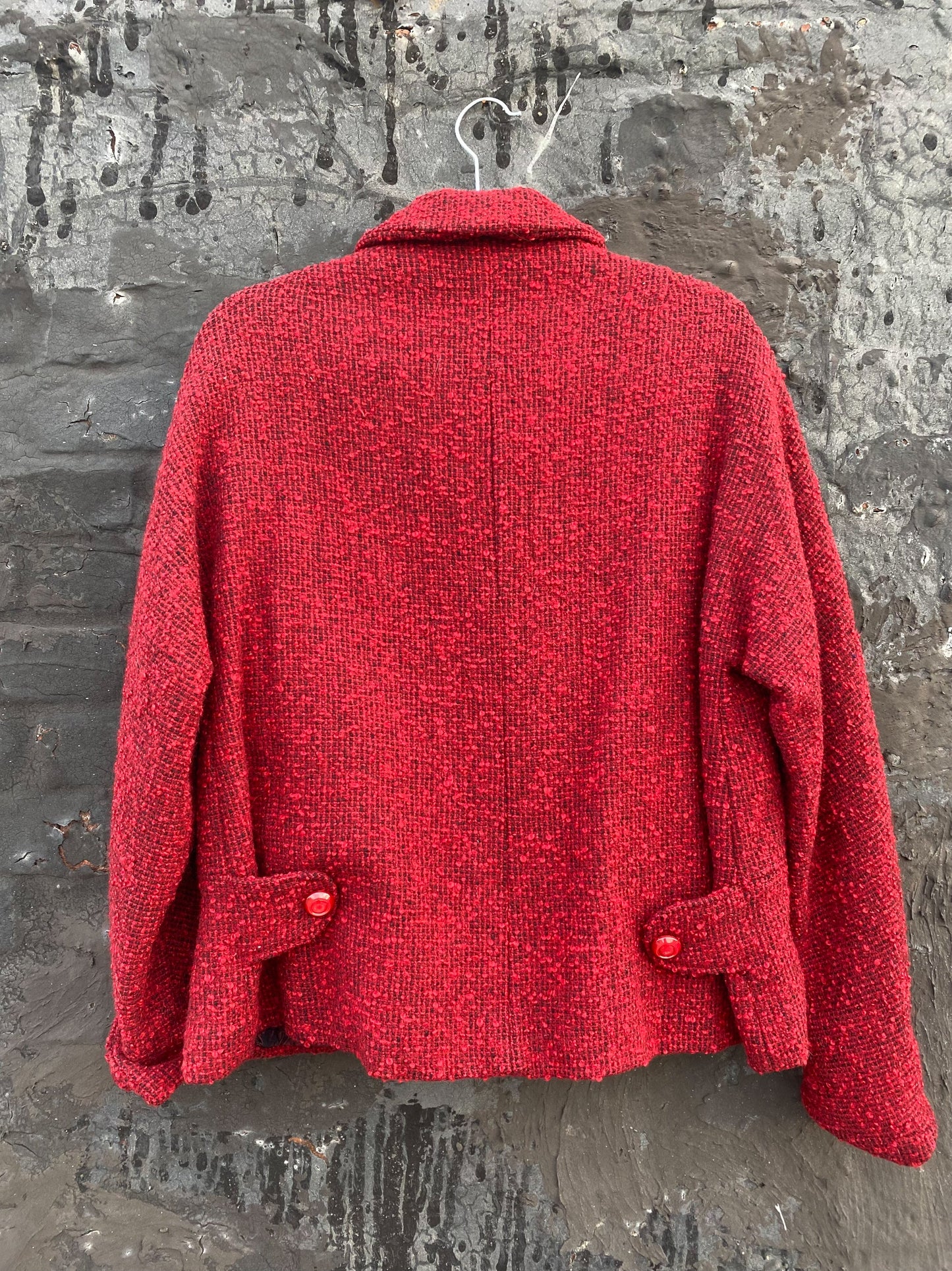 50's Cropped Wine Red Textured Wool Coat