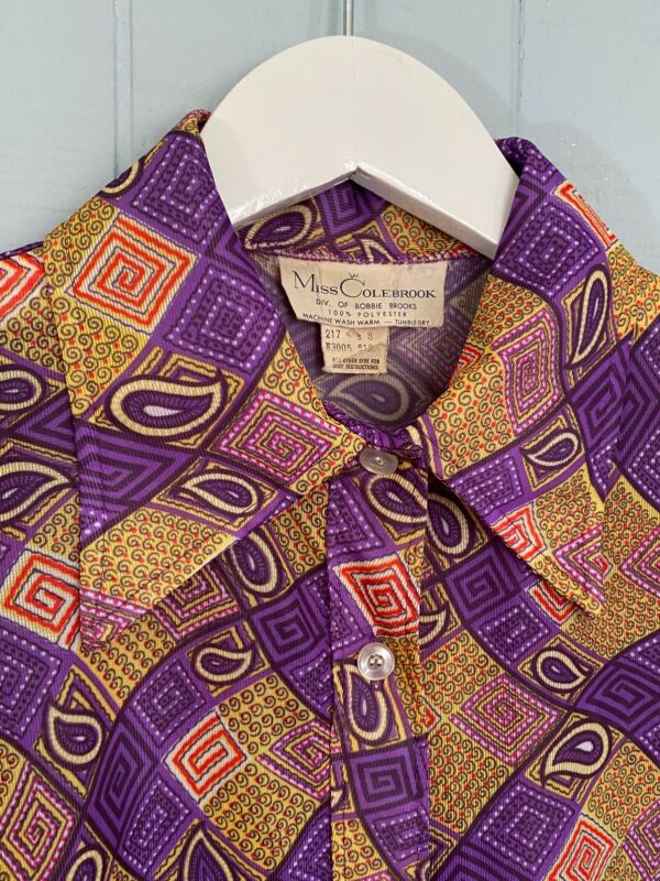 60's 70's Gold & Purple Geometric Paisley Shirt | S/M