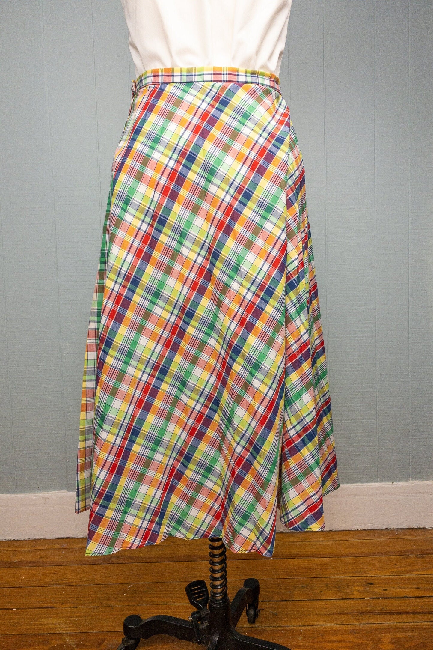 70's Rainbow Plaid Skirt | 34"