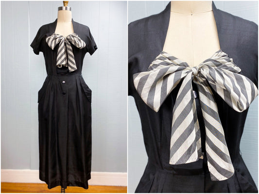 50's Striped Bow Dress | S/M