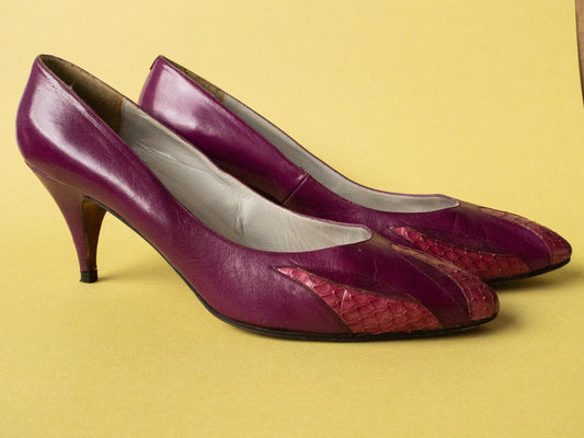 80s Magenta Snake Leather Heels | 9.5