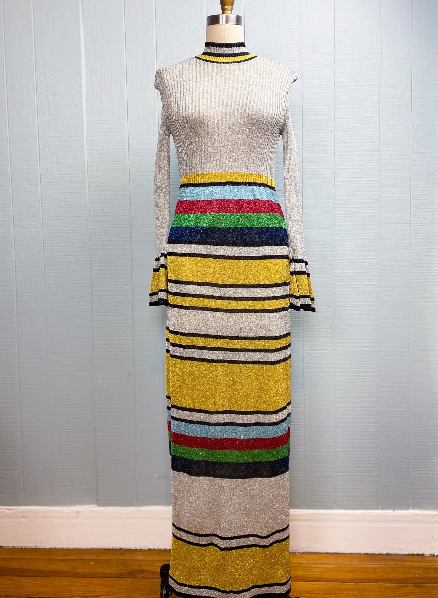 70's Lurex Silver Rainbow Maxi Dress