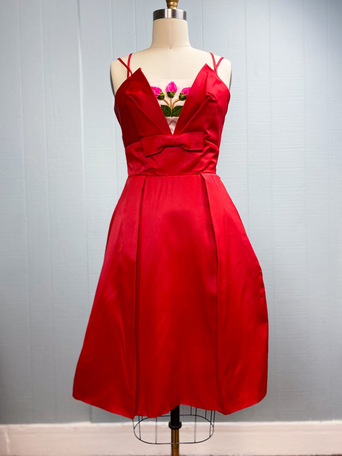 50s 60s Red Tulip Dress | XXS/XS