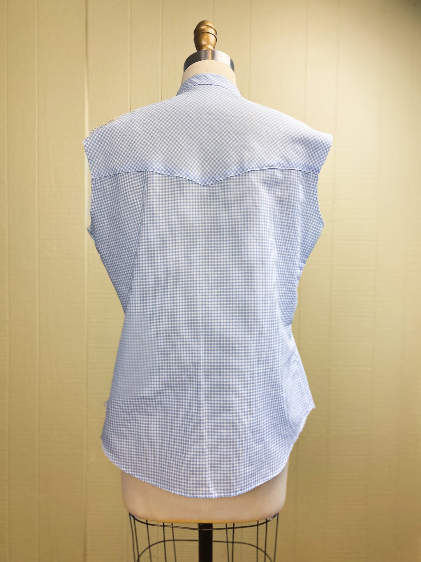 80's Blue Gingham Summer Picnic Shirt | M/L