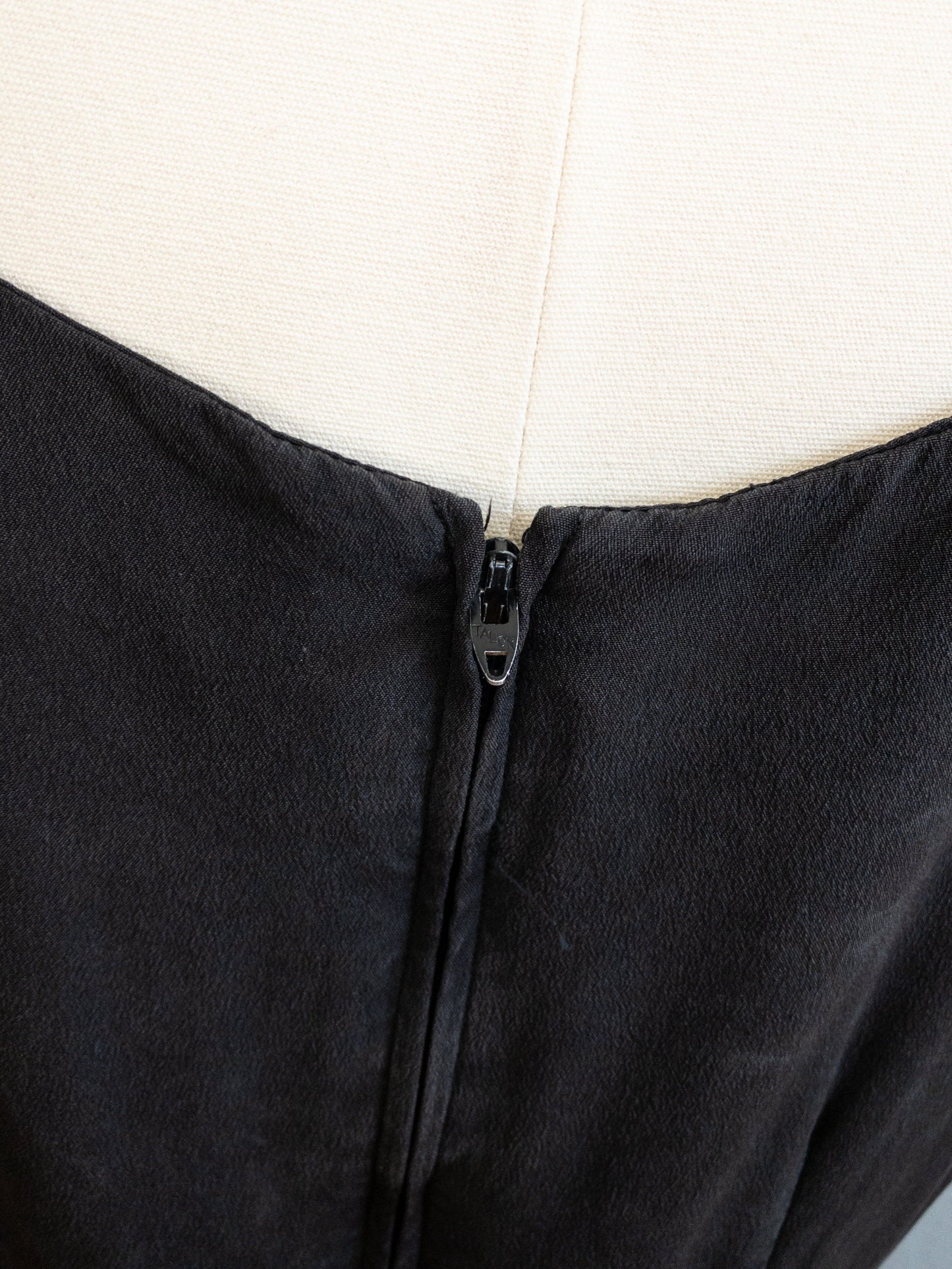50's 60's Black Silky Wiggle Dress | S