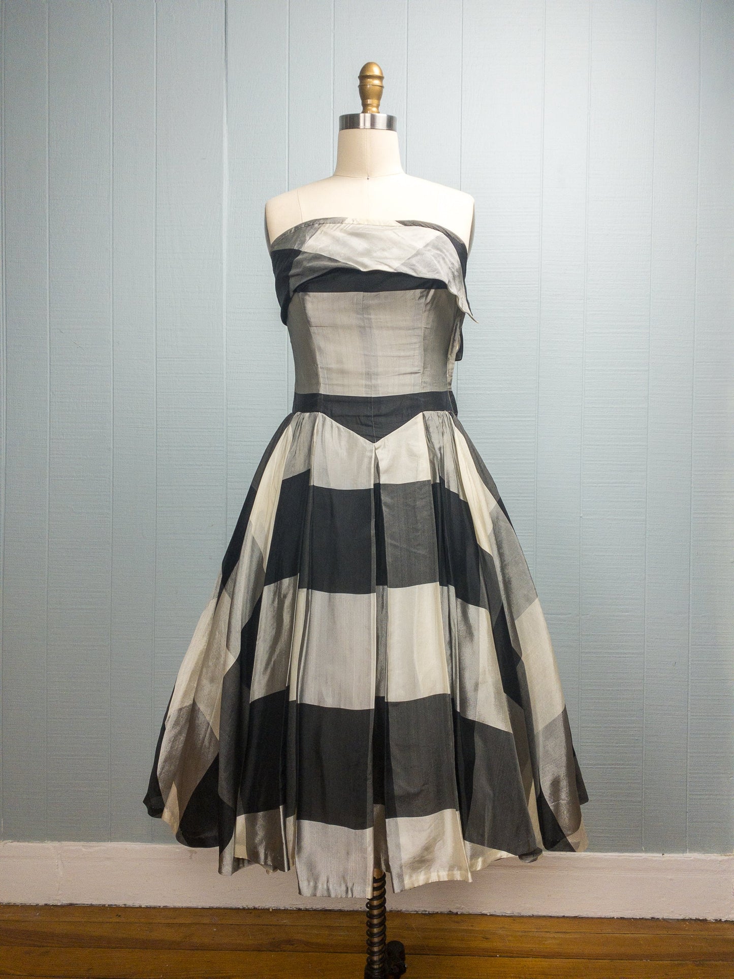 50's Black & White Plaid Party Dress | XXS/XS