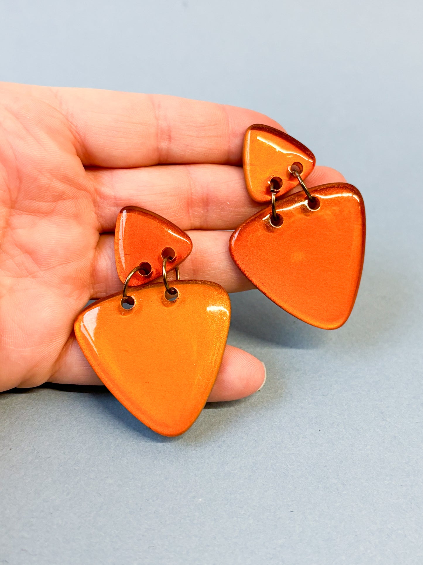 Burnt Orange Guitar Pick Dangle Pierced Earrings