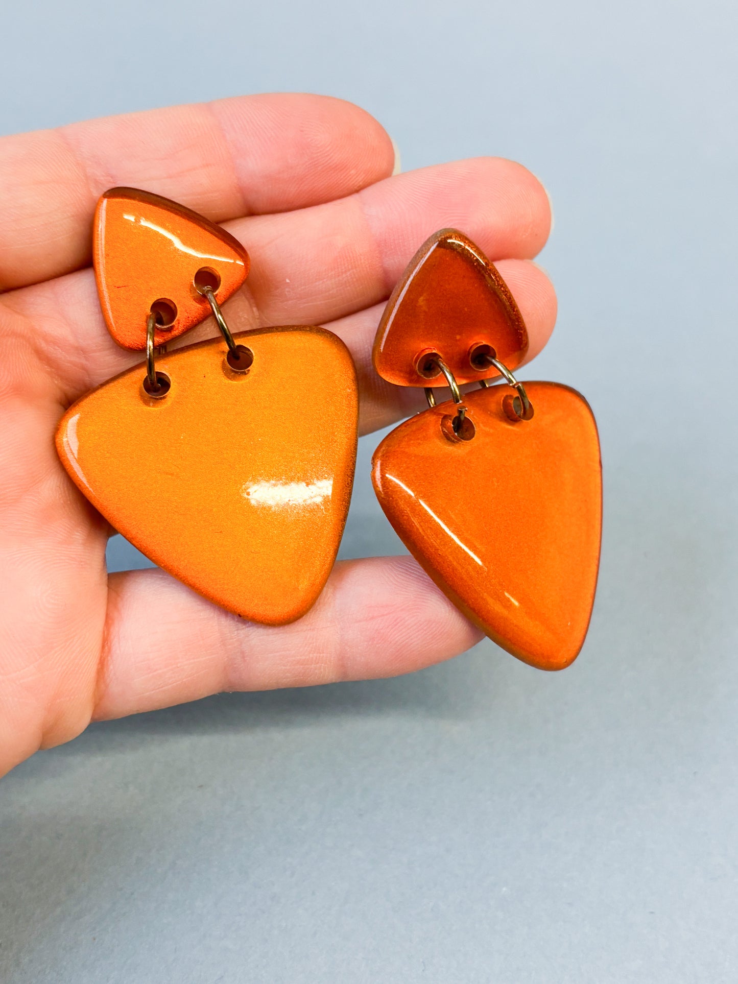 Burnt Orange Guitar Pick Dangle Pierced Earrings