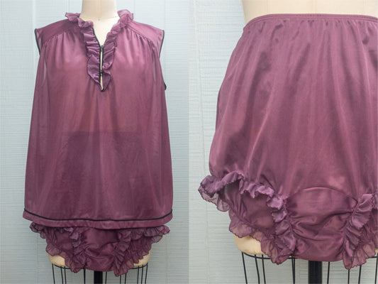 60's Wine Red Baby Doll & Bloomer Set
